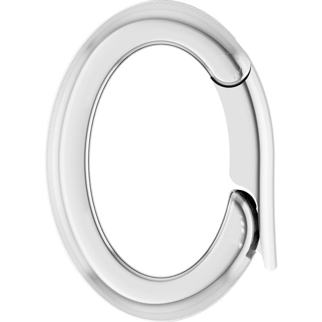 White metal oval charm bail with polished finish and visible hinged clasp