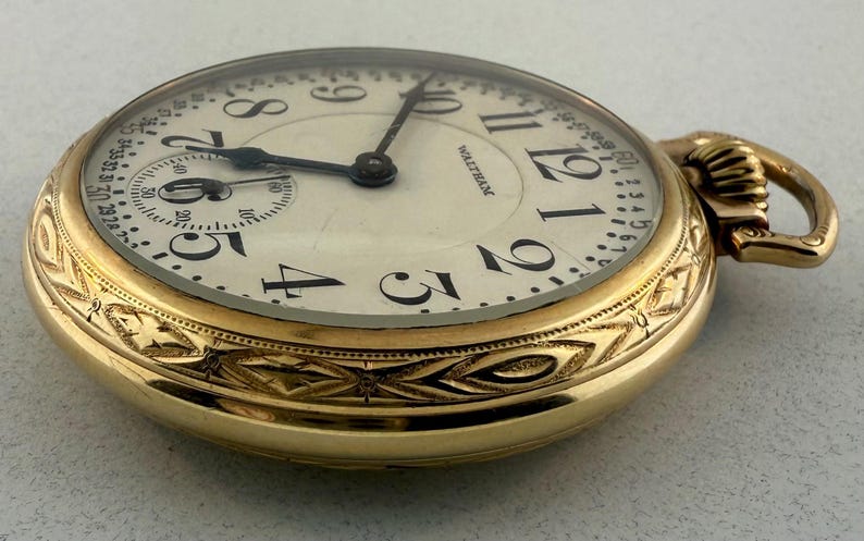 1918 Waltham railroad-grade pocket watch, view 3