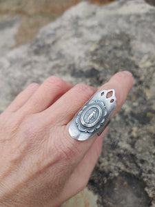 Handmade Sterling Silver Miraculous Medal Virgin Mary Shield Ring