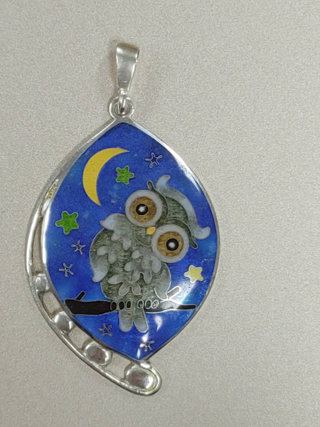 Cloisonne Enamel Owl Necklace Handmade