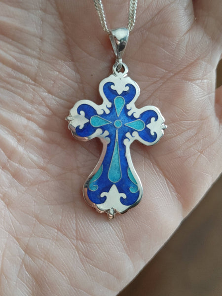 Cloisonne Enamel Cross Necklace Handmade