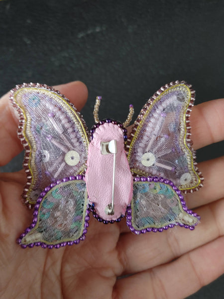 Beaded Embroidered Brooch Butterfly Handmade