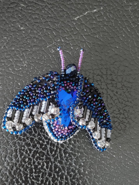 Beaded Embroidered Brooch Bug Handmade