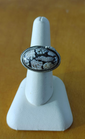 Handmade snakeskin agate cabochon ring size 7