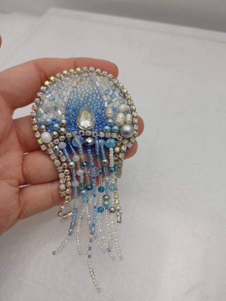 Handmade Beaded Jellyfish Embroidered Brooch