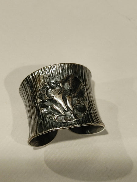 Frog On Lily Pad Cigar Ring Sterling Silver