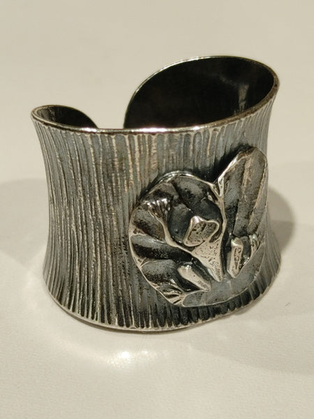 Frog On Lily Pad Cigar Ring Sterling Silver