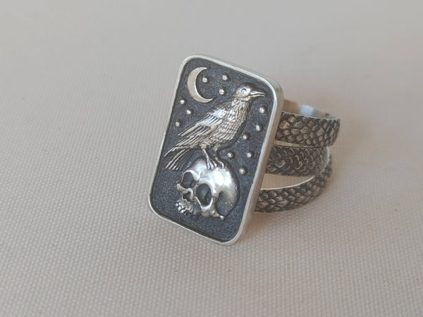 Skull Crow Sterling Silver Handmade Ring