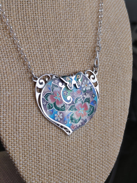 Handmade Enamel Cloisonne Necklace "Spring and butterfly"