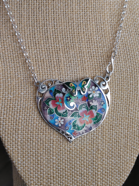 Handmade Enamel Cloisonne Necklace "Spring and butterfly"