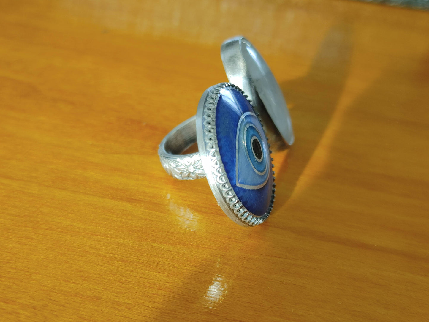 Enamel Cloisonné Evil Eye Moonstone Double Between the fingers Ring Size 6