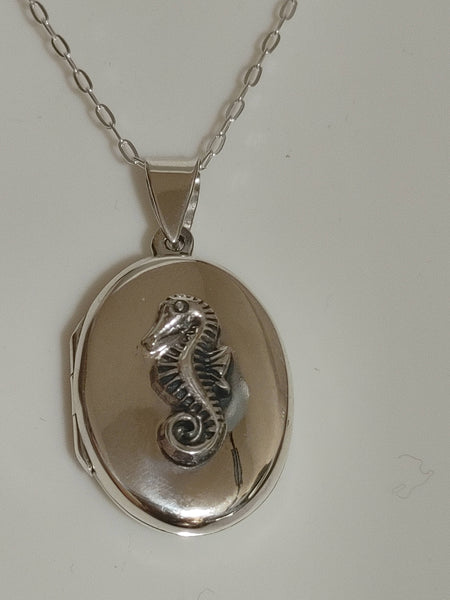 Sterling Silver Seahorse Photo Picture Locket Engravable