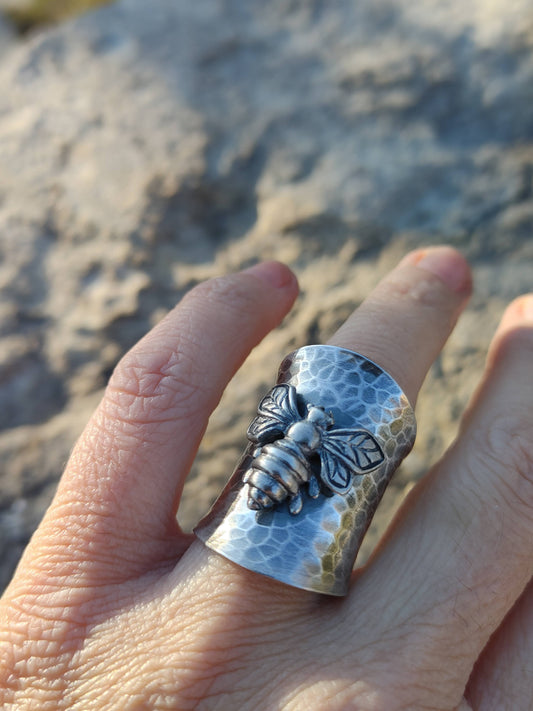 Bee Cigar Ring Sterling Silver