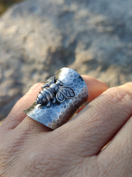 Bee Cigar Ring Sterling Silver