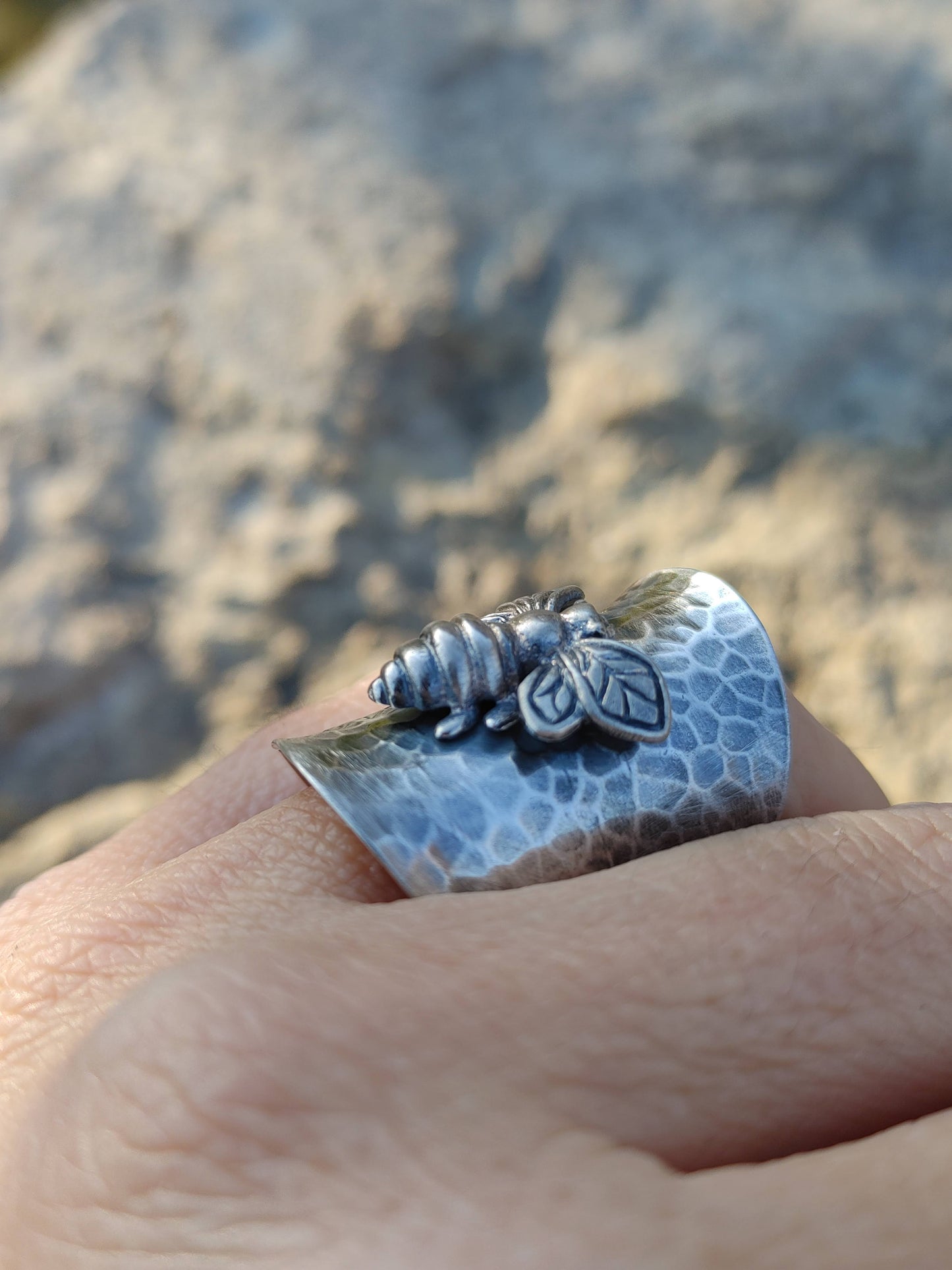 Bee Cigar Ring Sterling Silver