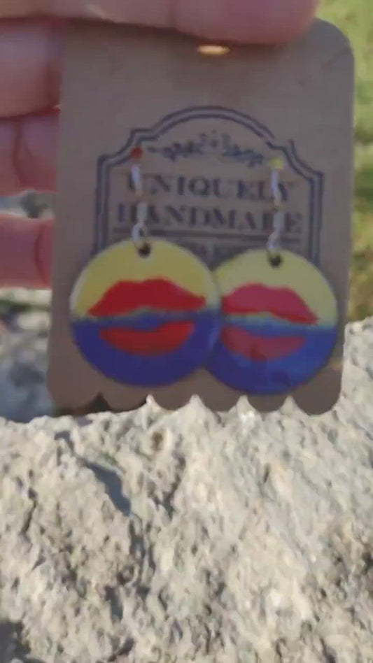 Handmade Enamel Earrings Lips Copper