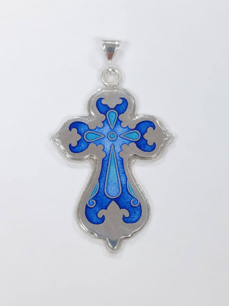 Handmade Enamel Cloisonne Champleve Blue Cross
