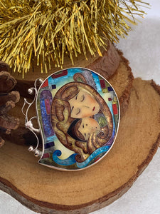 Woman and Child Handmade Cloisonne Glass Enamel Pendant/Brooch - ANARA & CO ENGRAVINGS - ANARA AND CO JEWELRY