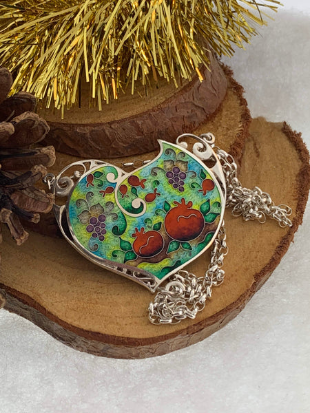 Handmade Cloisonne Glass Enamel Pomegranate Necklace - ANARA & CO ENGRAVINGS - ANARA AND CO JEWELRY