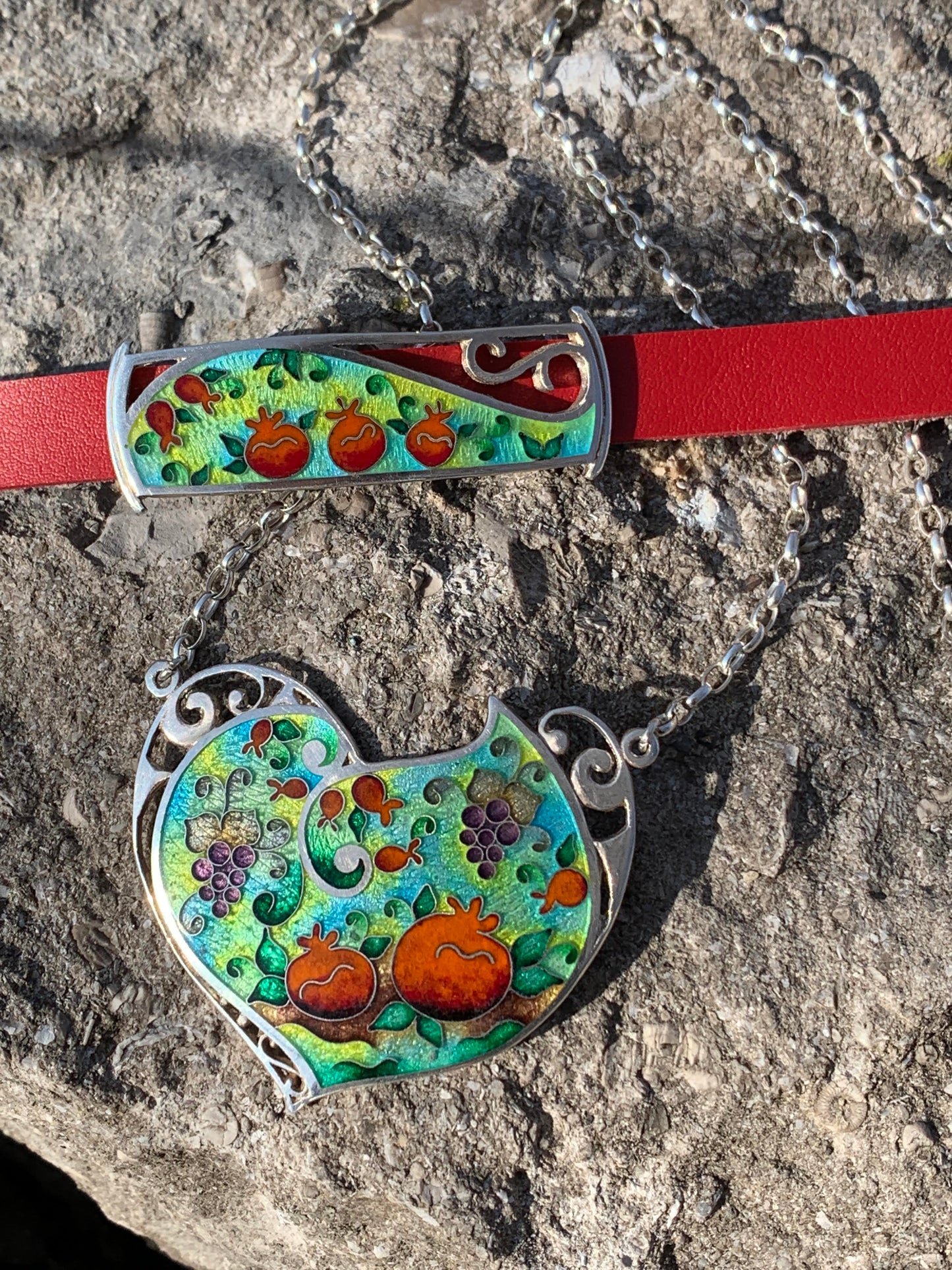 Handmade Cloisonne Glass Enamel Pomegranate Bracelet - ANARA & CO ENGRAVINGS - ANARA AND CO JEWELRY