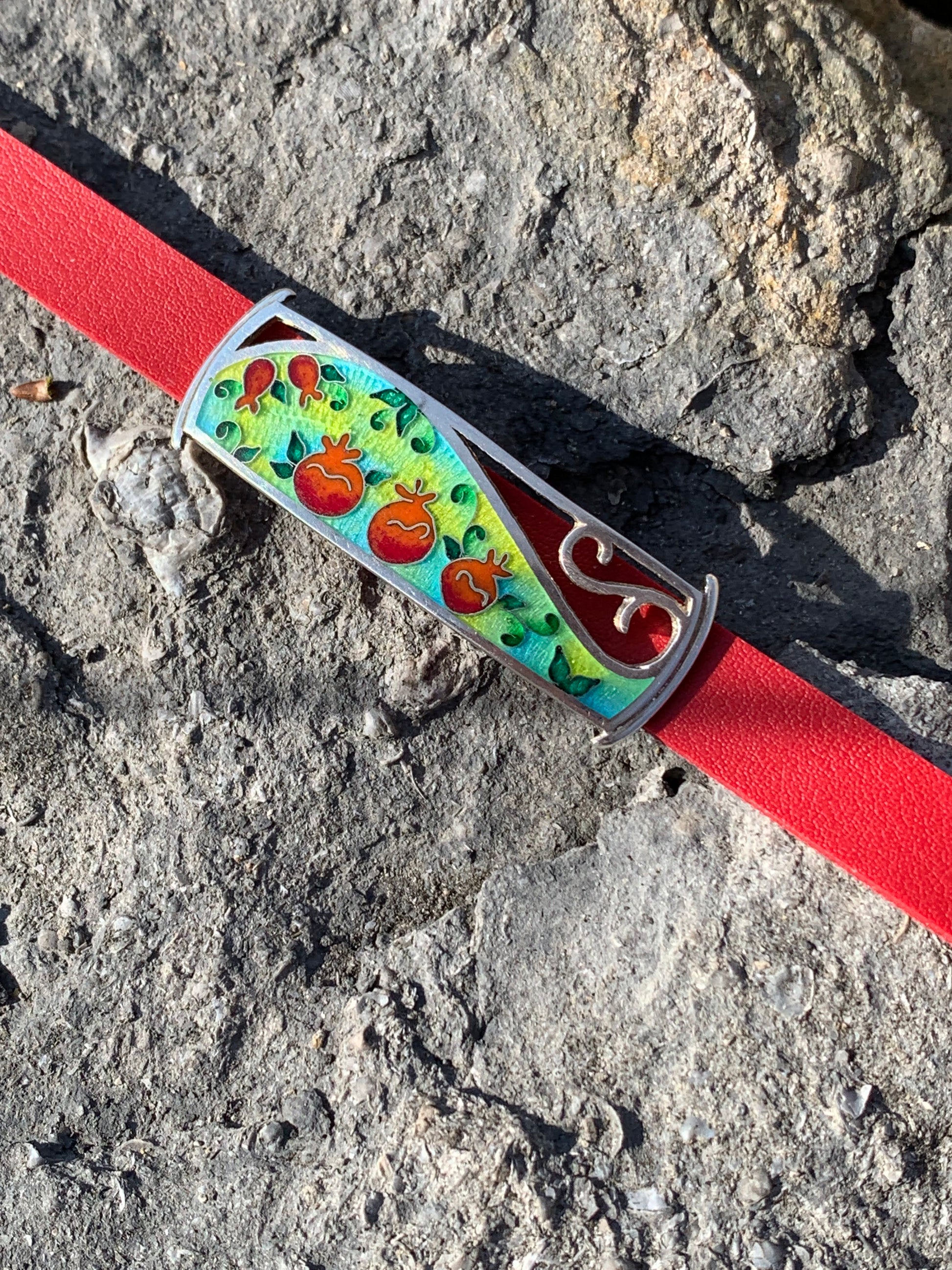 Handmade Cloisonne Glass Enamel Pomegranate Bracelet - ANARA & CO ENGRAVINGS - ANARA AND CO JEWELRY