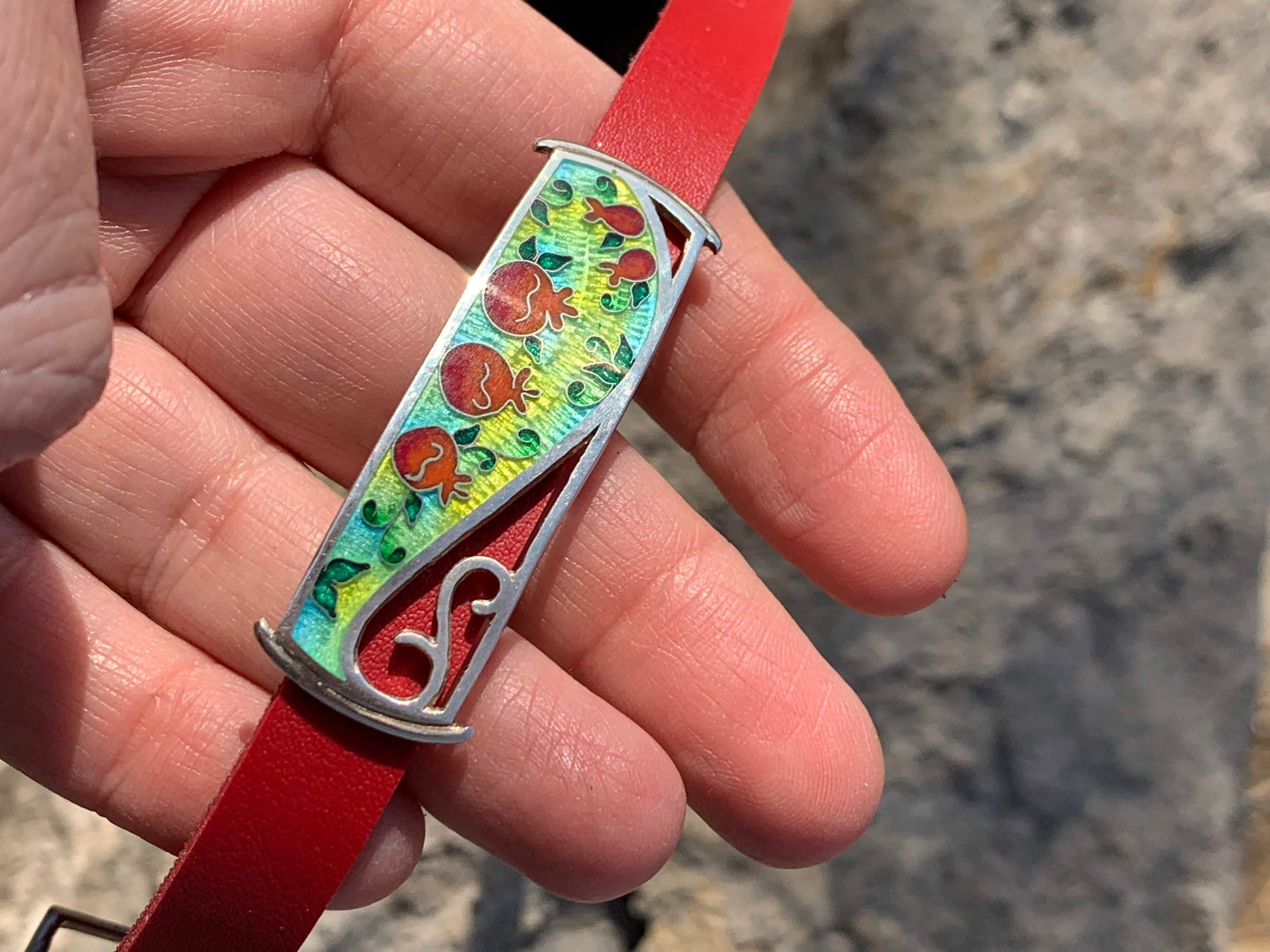 Handmade Cloisonne Glass Enamel Pomegranate Bracelet - ANARA & CO ENGRAVINGS - ANARA AND CO JEWELRY
