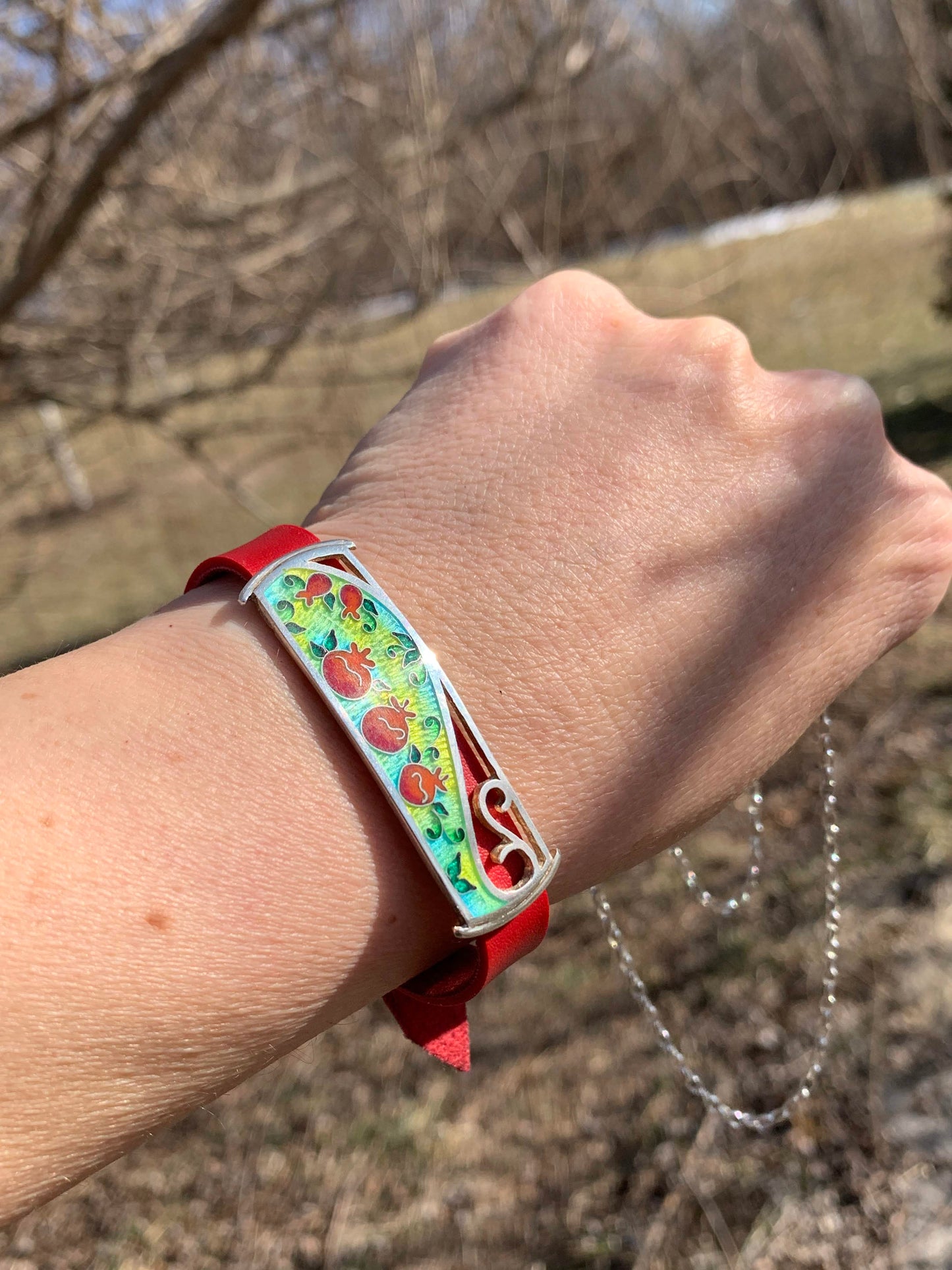 Handmade Cloisonne Glass Enamel Pomegranate Bracelet - ANARA & CO ENGRAVINGS - ANARA AND CO JEWELRY