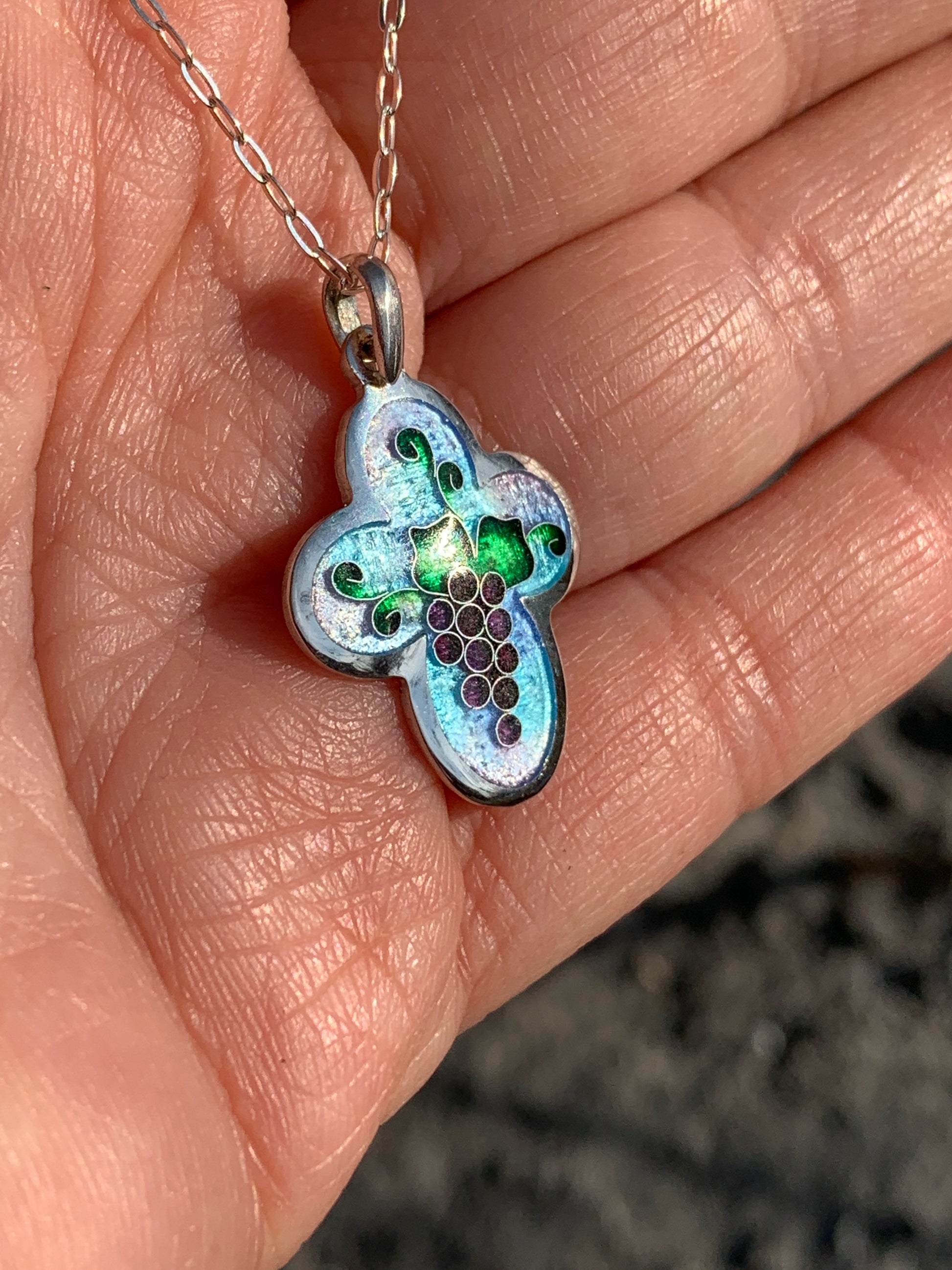 Enamel Silver Cross Handmade Cloisonne Necklace - ANARA & CO ENGRAVINGS - ANARA AND CO JEWELRY