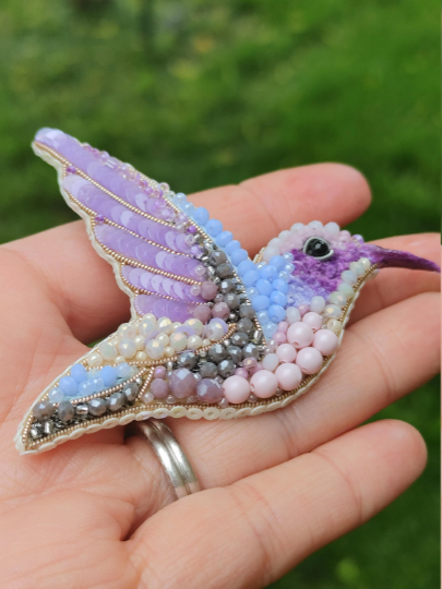 Hummingbird Beaded Brooch Handmade