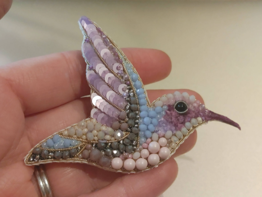 Hummingbird Beaded Brooch Handmade