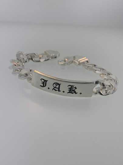 Custom Chain Link Mens Bracelet Sterling Silver Curb Chain Engravable - ANARA & CO ENGRAVINGS - ANARA AND CO JEWELRY