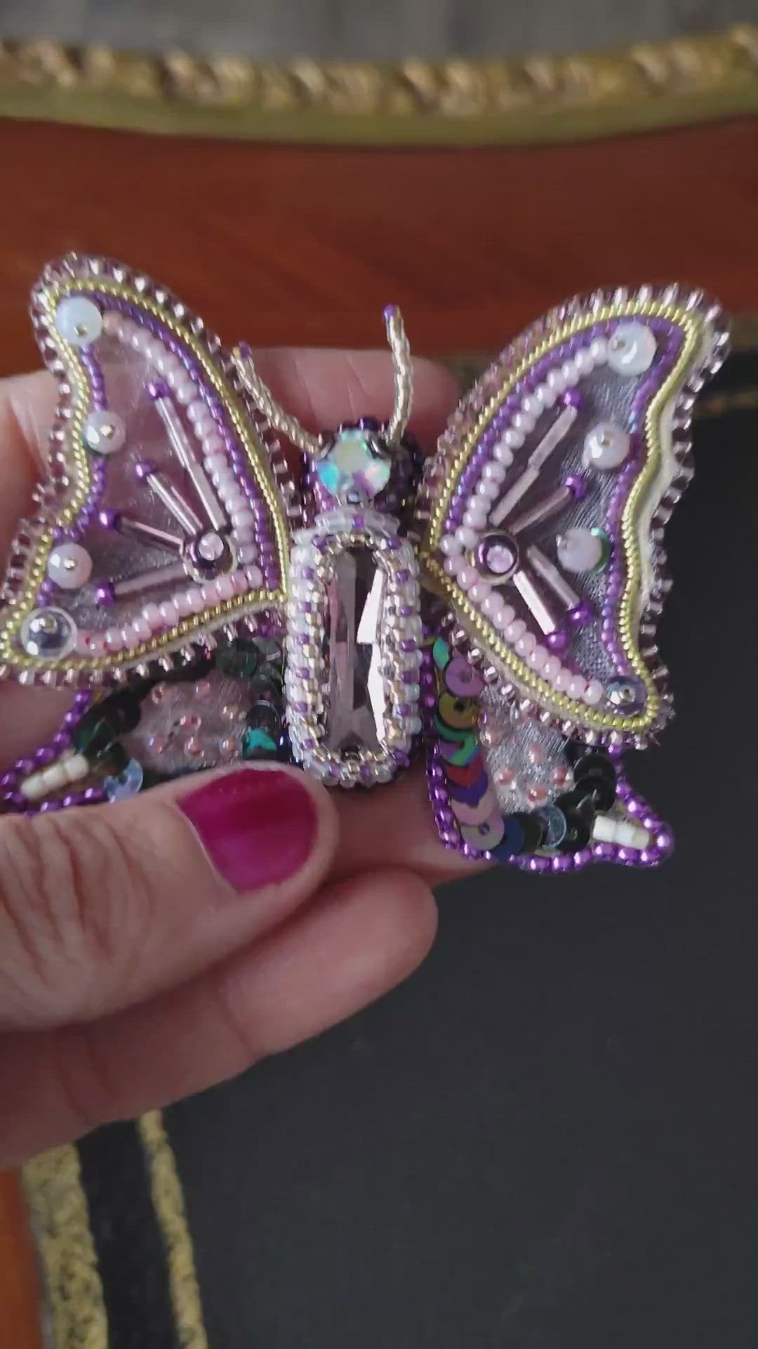 Beaded Embroidered Brooch Butterfly Handmade