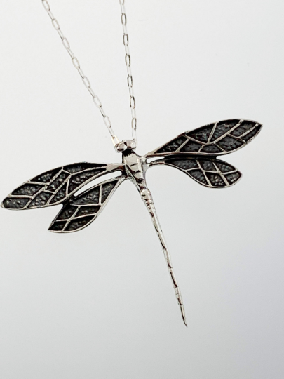Dragonfly Necklace Sterling Silver Pendant - ANARA & CO ENGRAVINGS - ANARA AND CO JEWELRY