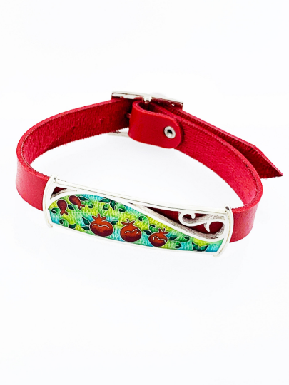 Handmade Cloisonne Glass Enamel Pomegranate Bracelet - ANARA & CO ENGRAVINGS - ANARA AND CO JEWELRY