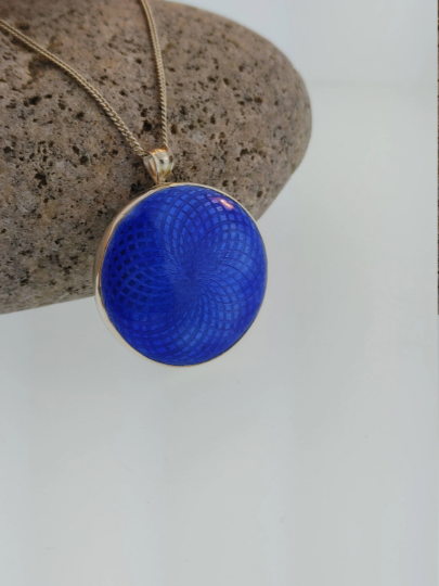 Enamel Guilloche Pendant With Sapphire Necklace