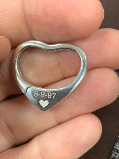 Engraved Floating Heart Push Clasp Charm Ring Holder Keeper