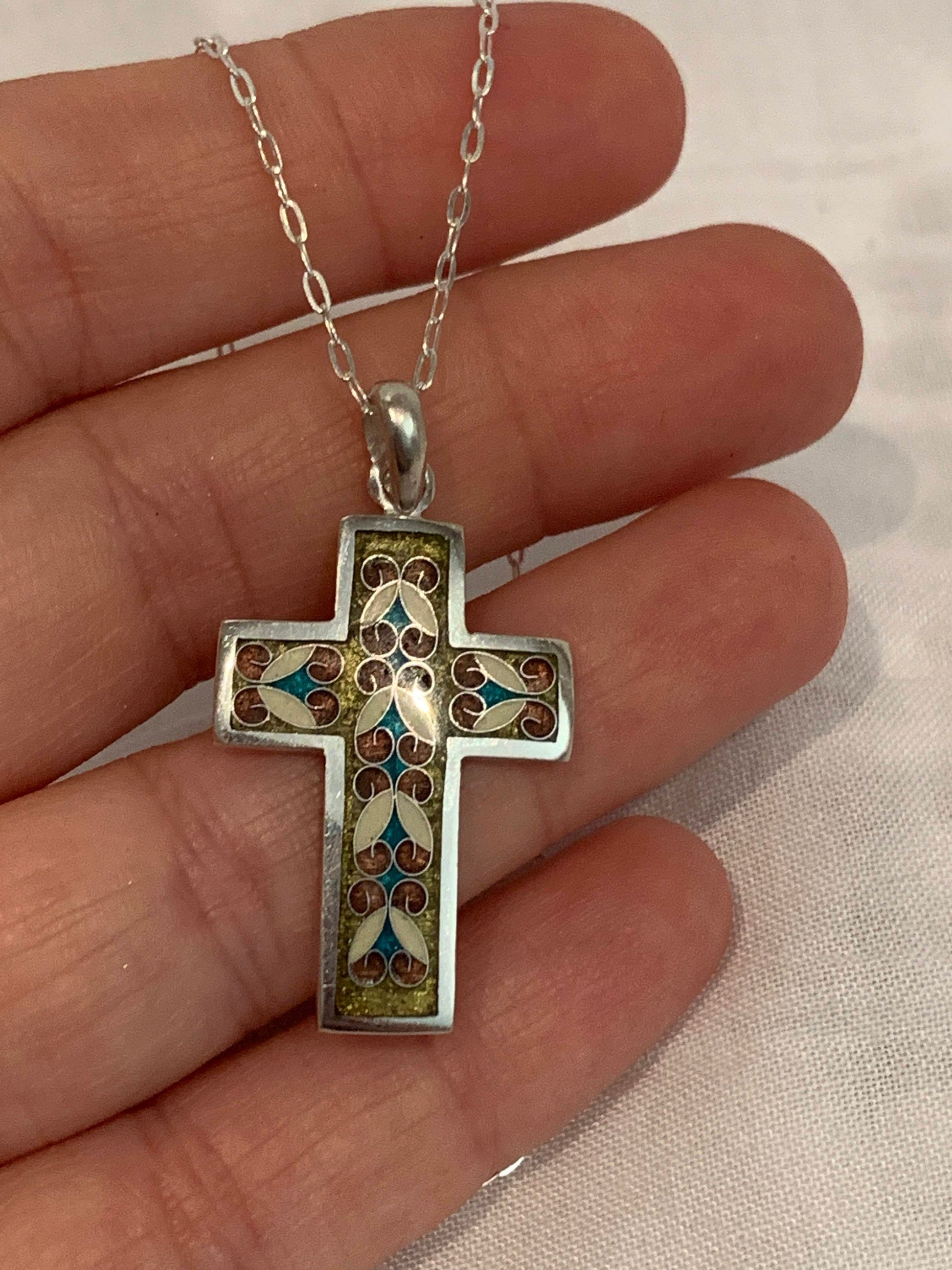 Enamel Cross Handmade Cloisonne Pendant - ANARA & CO ENGRAVINGS - ANARA AND CO JEWELRY