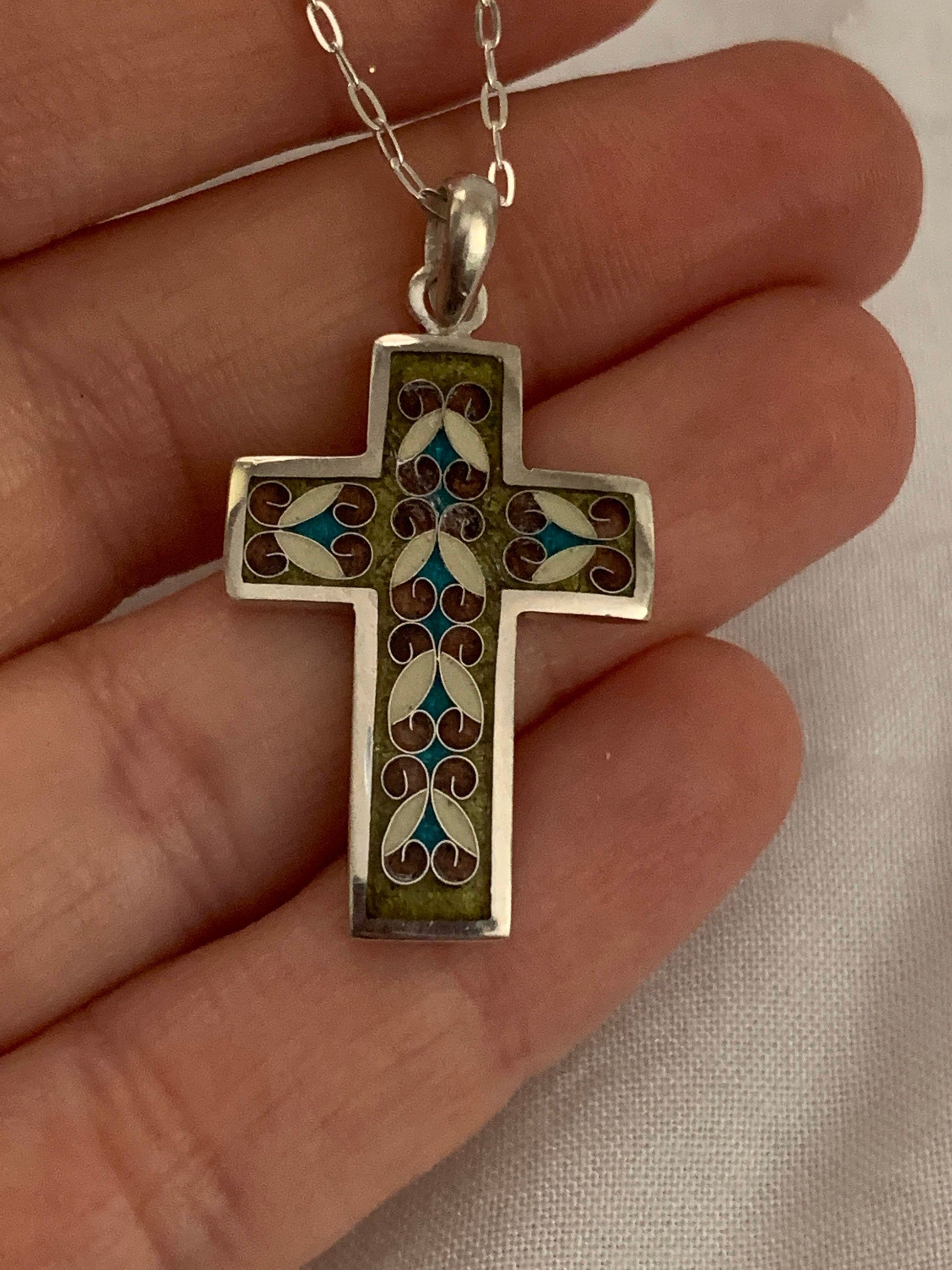 Enamel Cross Handmade Cloisonne Pendant - ANARA & CO ENGRAVINGS - ANARA AND CO JEWELRY