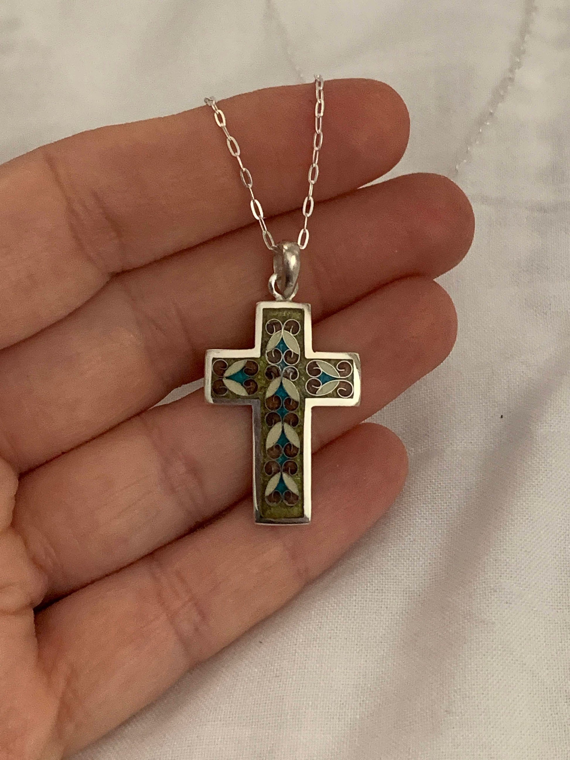 Enamel Cross Handmade Cloisonne Pendant - ANARA & CO ENGRAVINGS - ANARA AND CO JEWELRY
