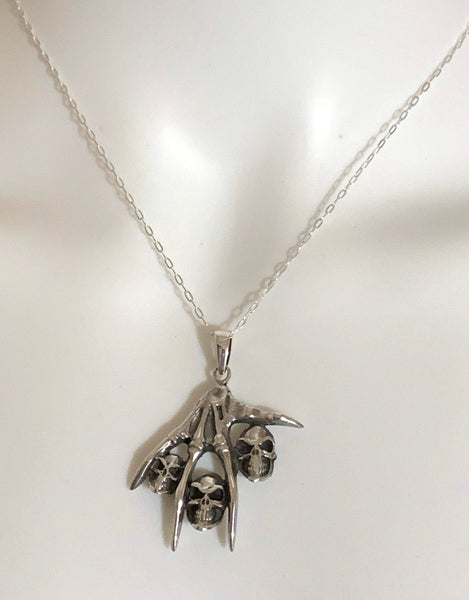 Skull Pendant 925 Sterling Silver Skeleton Hand Claw Skull Necklace - ANARA & CO ENGRAVINGS - ANARA AND CO JEWELRY
