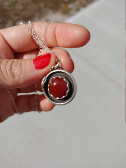 Sterling Silver Ouroboros Snake Necklace With Carnelian Stone