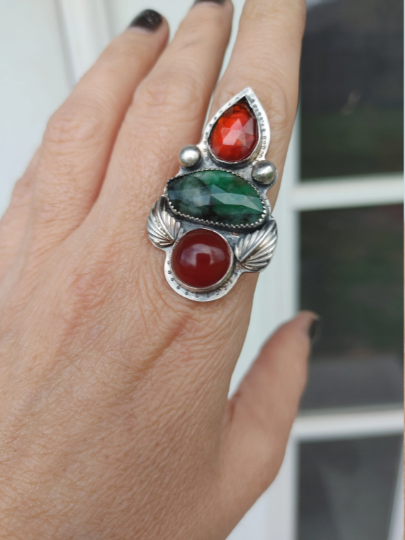 Large Statement Ring Hessonite Garnet