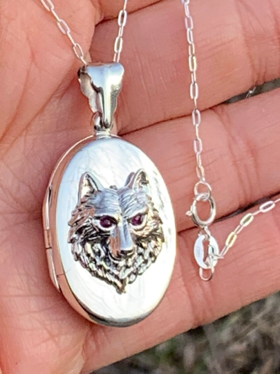 Engravable Picture Locket Necklace Wolf Head - ANARA & CO ENGRAVINGS - ANARA AND CO JEWELRY